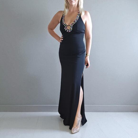 Night Way Collections Vintage Black Jeweled Long Dress - Picture 2 of 9